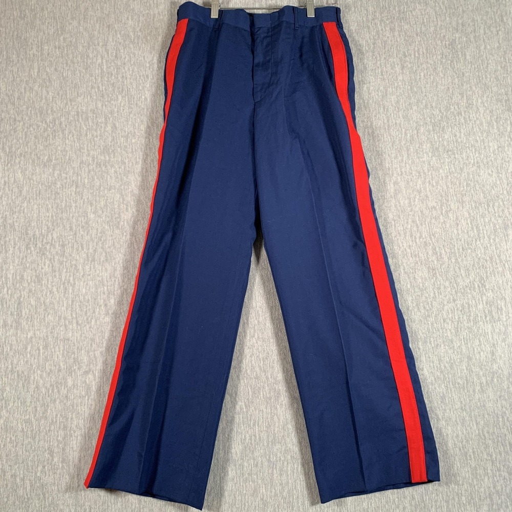 DSCP Pants Mens 32x30 Blue Polyester Wool Dress Uniform Stripe Formal Trousers
